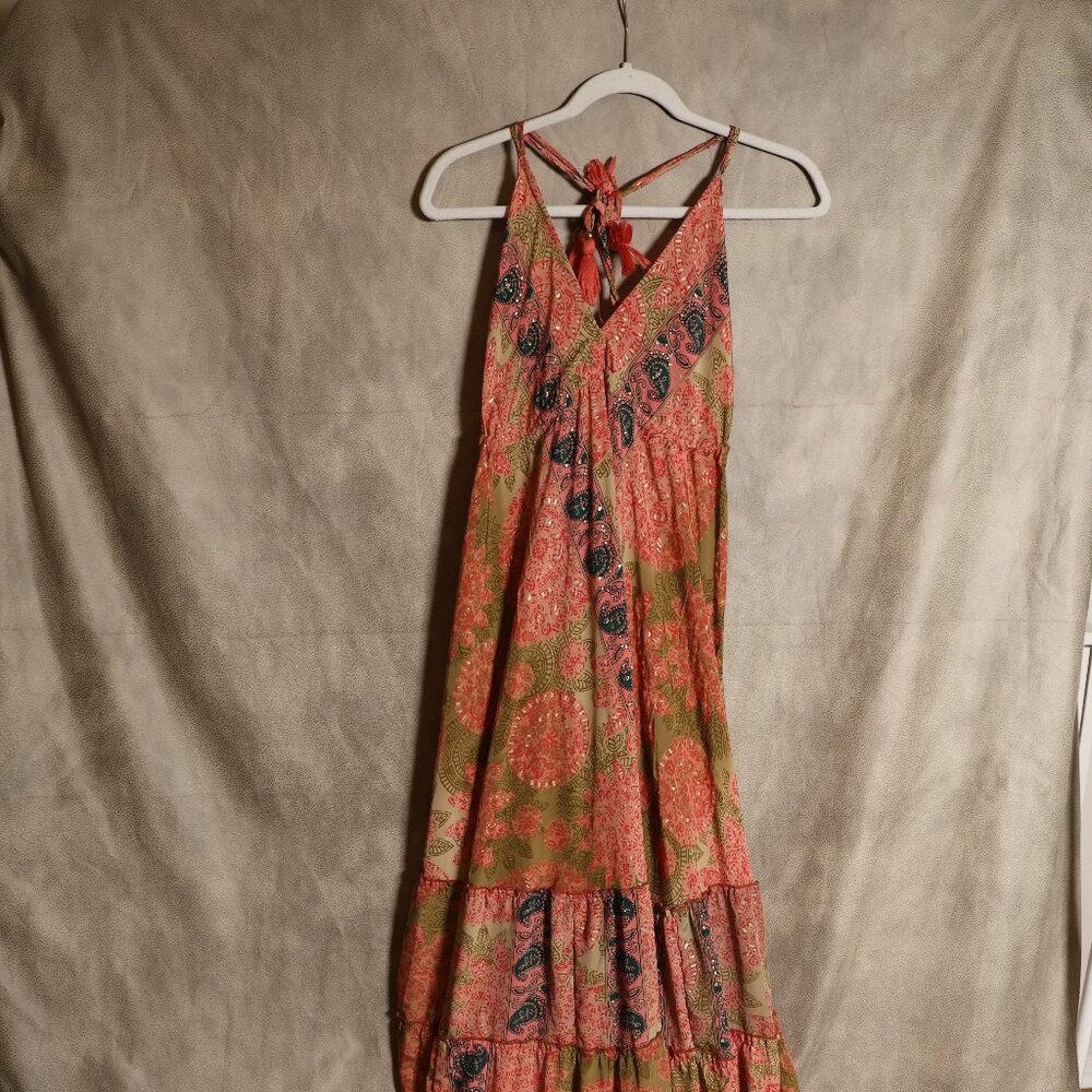 Amazing maxi Boho dress with twist halter tie and low back